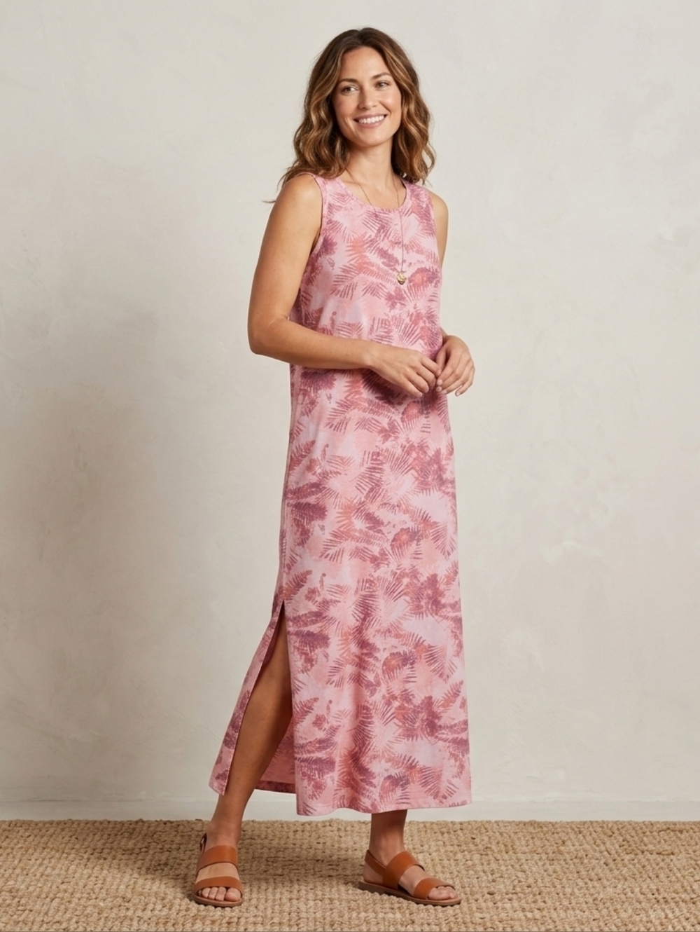 Eddie Bauer Pink Leaf Print Maxi Dress